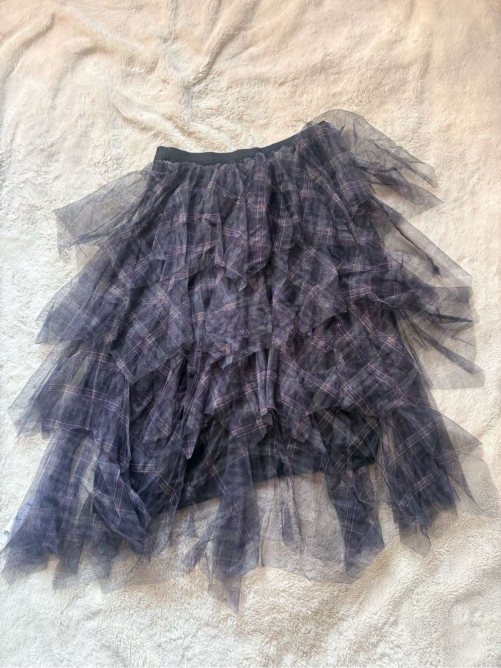 Purple Mesh Frilly Plaid Grunge Skirt – Size XL | Y2K Alt Aesthetic Fairy Grunge - Picture 7 of 7